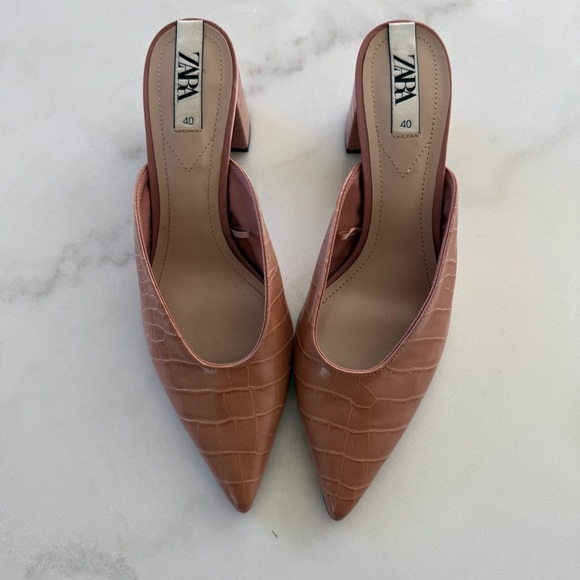 ZARA peachy pink crocodile skinned mule heel sz 40 - Picture 6 of 10